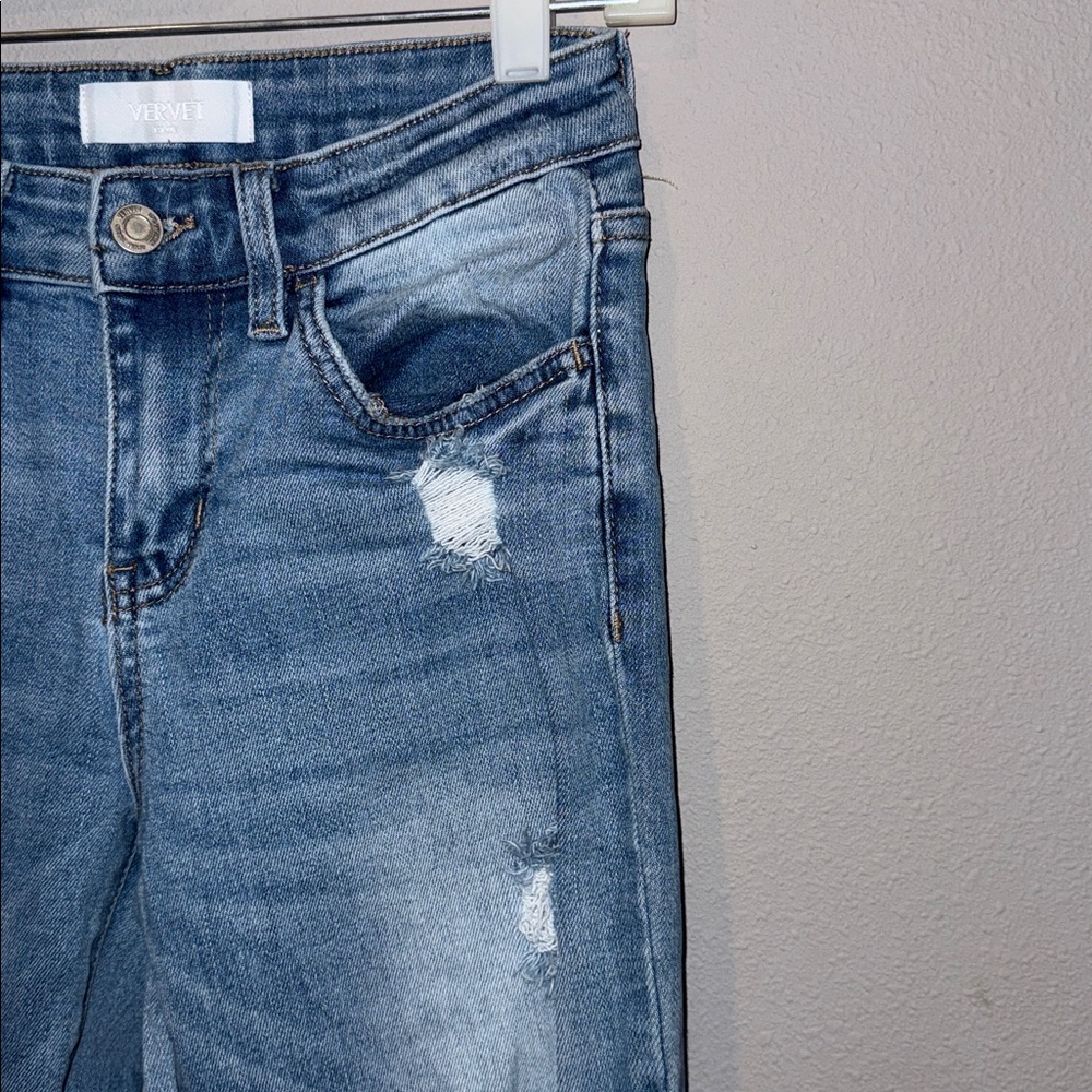Vervet Denim Distressed Flare Jeans with Raw Hem - Picture 10 of 15
